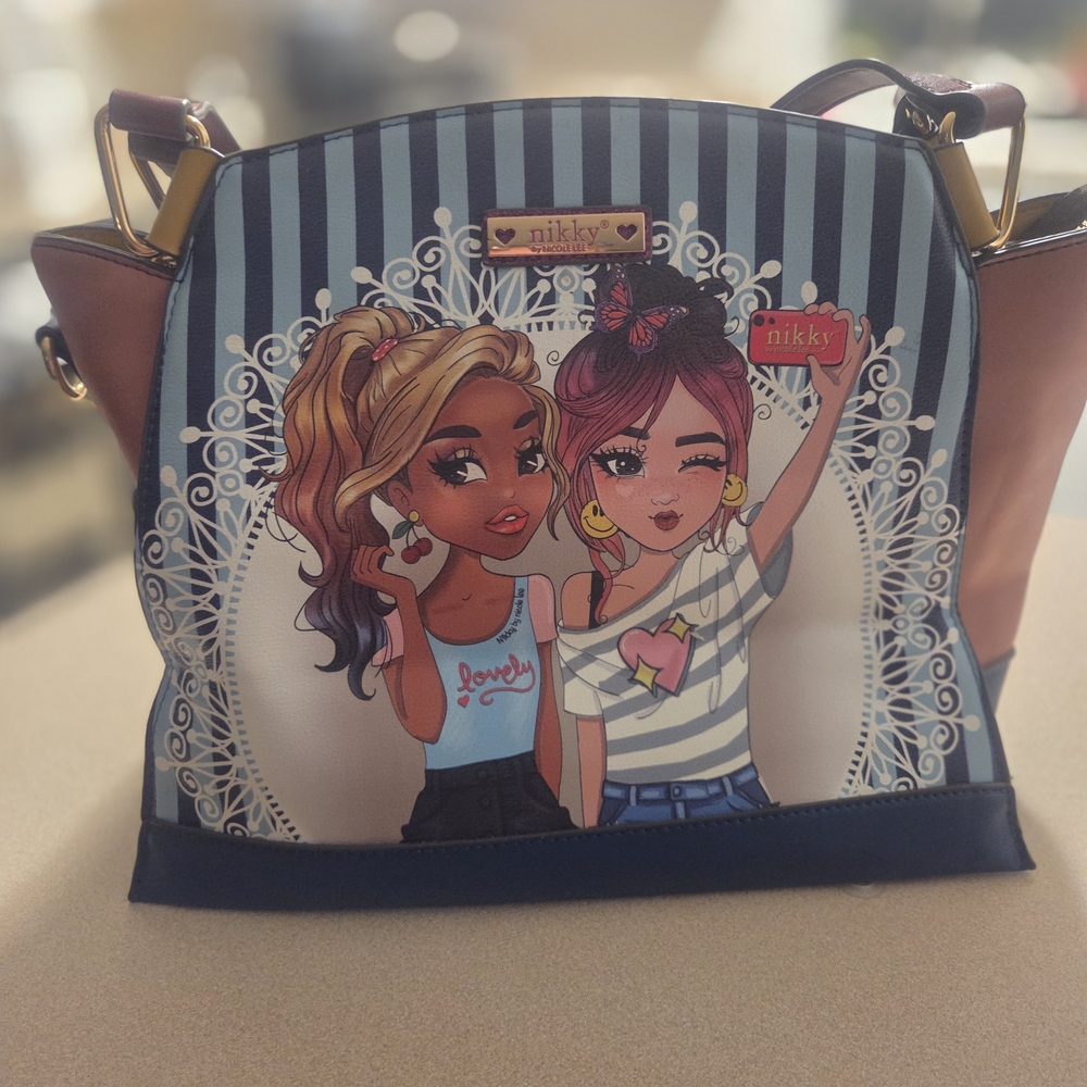 Nikky Blue and Pink Graphic Shoulder Bag